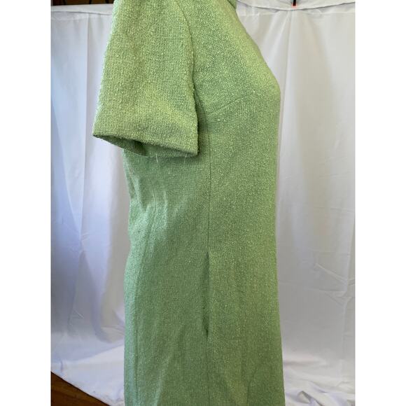 Vintage 1960s Mint Green Textured A-Line Dress - Size 16 Lined Mod Retro Look - Picture 14 of 16